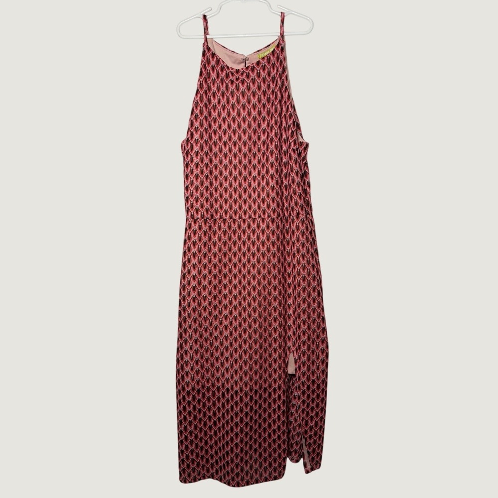 Womens Gianni Bini Pink Geometric High Neck Midi Dress Sleeveless Slit 12